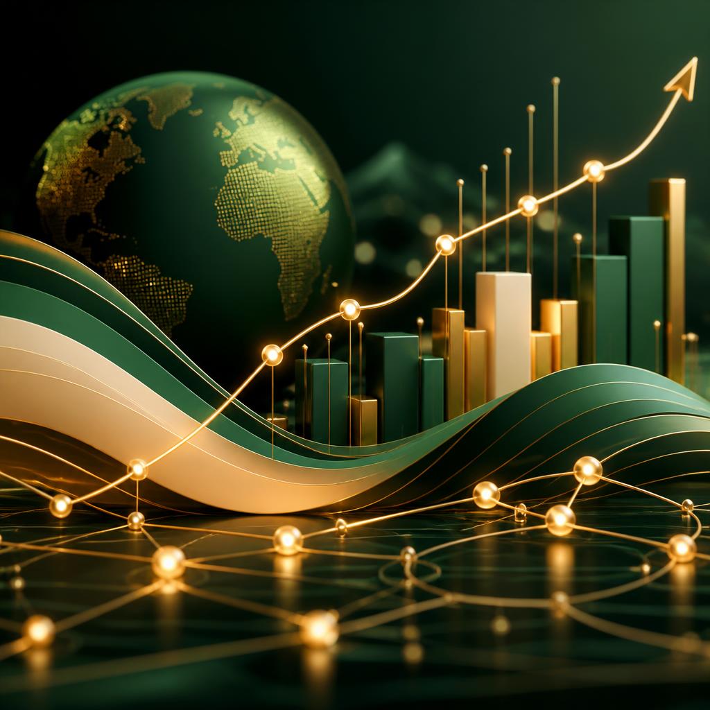 Ilustração da comunidade Resenha de Mercado com rede de conexões e crescimento financeiro